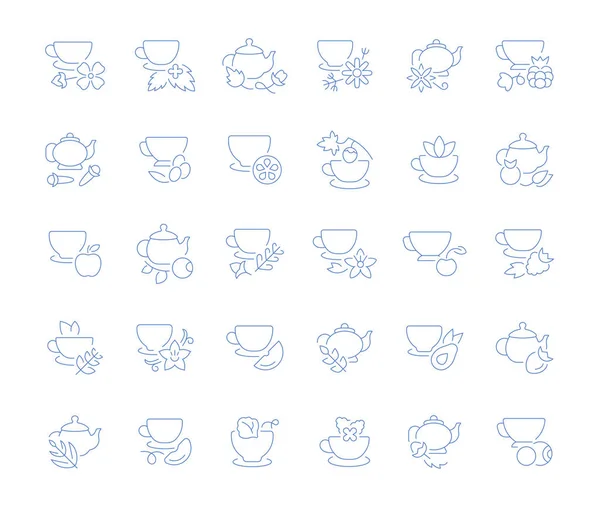 Set Aus Vektorzeilensymbolen Teezeichen Und Teesymbolen Für Moderne Konzepte Web — Stockvektor