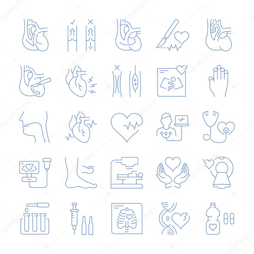 Set vector line icons, sign and symbols in flat design heart defect with elements for mobile concepts and web apps. Collection modern infographic logo and pictogram.
