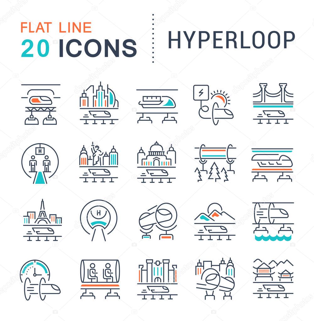 Set of vector line icons of hyperloop for modern concepts, web and apps.