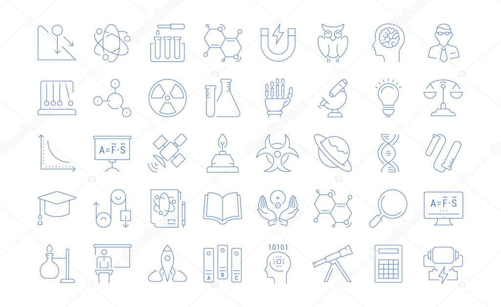 Set vector line icons, sign and symbols in flat design physic with elements for mobile concepts and web apps. Collection modern infographic logo and pictogram.