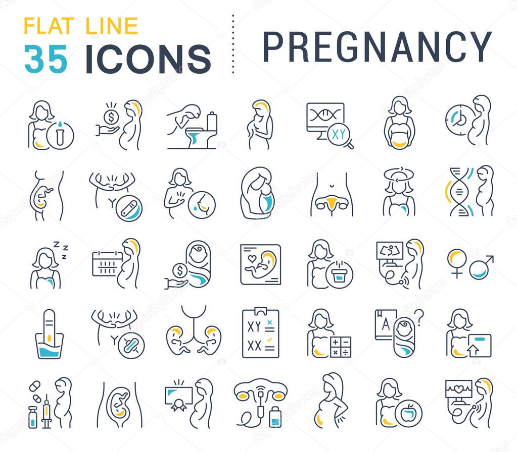 Set of vector line icons of pregnancy for modern concepts, web and apps.
