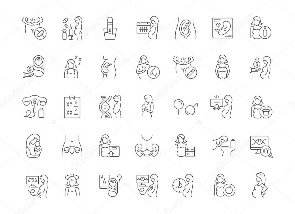Set of vector line icons of pregnancy for modern concepts, web and apps.