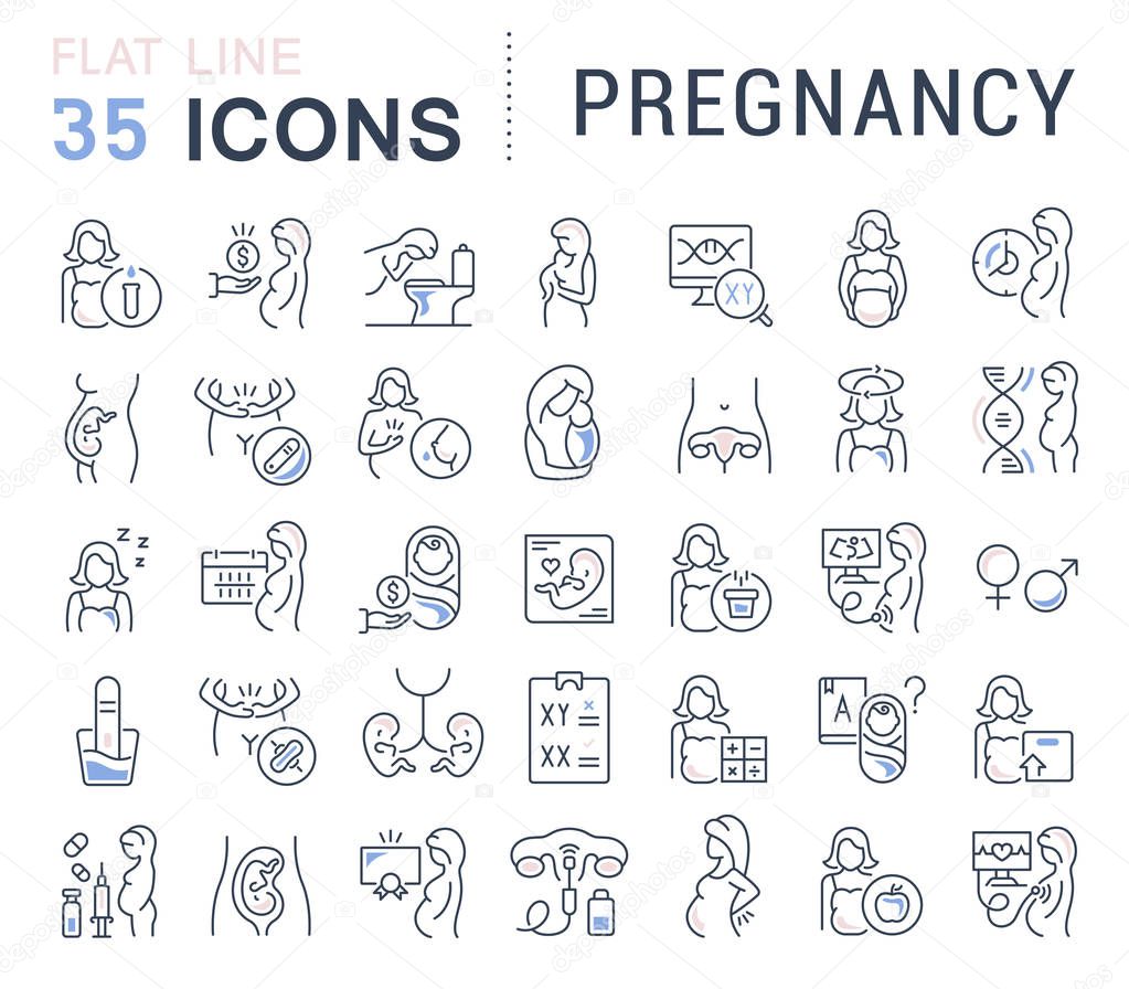 Set of vector line icons of pregnancy for modern concepts, web and apps.
