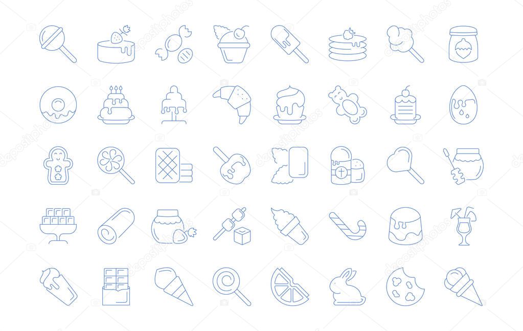 Set of vector line icons, sign and symbols of sweets for modern concepts, web and apps. Collection of infographics elements, logos and pictograms.