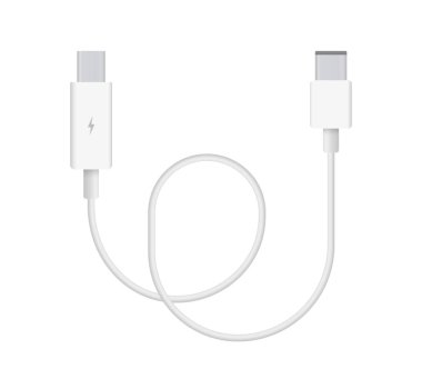 Thunderbolt gerçekçi vektör Illustration Usb Type-c kablosu. Bağlayıcı veya bağlanması ve şarj telefonları, mobil cihazlar, bilgisayar, tv, tablet ve oyun konsolları için fiş.