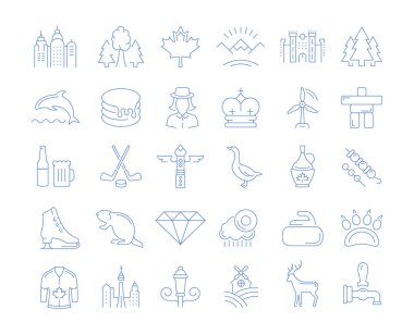 Vektör hat simgeler öğeleri telefon kavramları ve web apps ile düz tasarım Vancouver ve Kanada'da ayarlayın. Koleksiyon modern Infographic logo ve piktogram.