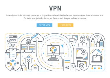 Vpn. vektör çizim işlemi ağ bağlantıları doğrusal kavramının hat afiş.