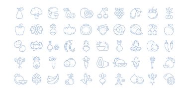 Düz tasarım sebze, meyve ve elemanları ile sağlıklı gıda telefon kavramları ve web uygulamaları için vektör hat Icons set. Koleksiyon modern Infographic logo ve piktogram.