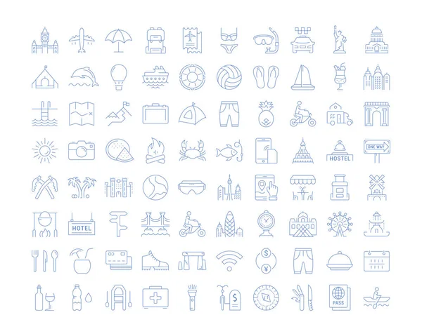 Встановіть Піктограми Векторних Ліній Знаки Символи Плаский Дизайн Подорожей Пригод — стоковий вектор