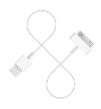 30 pin Usb kablosu için gerçekçi vektör Illustration. Bağlayıcı veya bağlanması ve şarj telefonları, mobil cihazlar, bilgisayar, tv, tablet ve oyun konsolları için fiş.