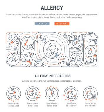 Linear banner of allergy. Vector illustration about the causative agents of allergy. clipart