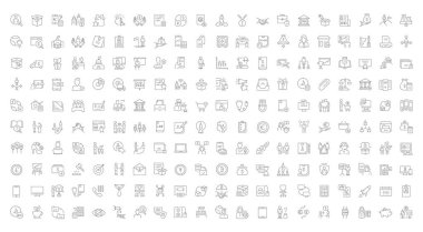 İş ve finans modern kavramları, web ve apps için vektör hat simgeler kümesi.