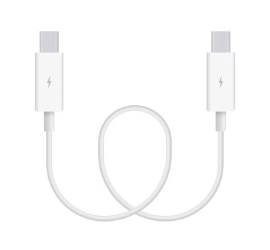 Thunderbolt 2 kablo gerçekçi vektör Illustration. Bağlayıcı veya bağlanması ve şarj telefonları, mobil cihazlar, bilgisayar, tv, tablet ve oyun konsolları için fiş.