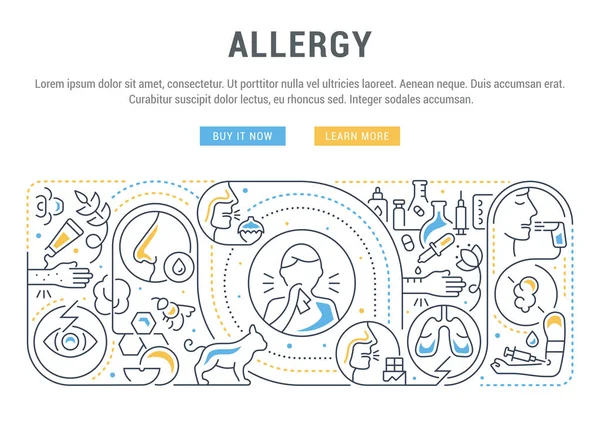 Bannière Linéaire Allergie Illustration Vectorielle Des Agents Causals Allergie — Image vectorielle