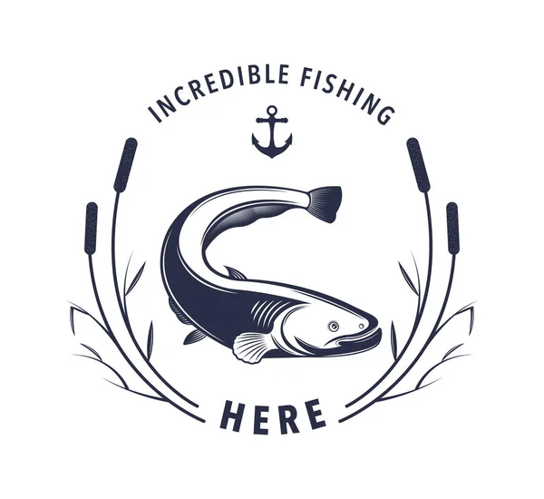 Ilustração Vetorial Rótulo Pesca Incrível Sinal Emblema Salmão Símbolo Estilo — Vetor de Stock