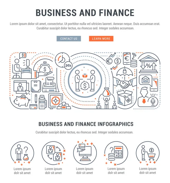 Línea Banner Negocios Finanzas Ilustración Vectorial Del Proceso Económico — Vector de stock