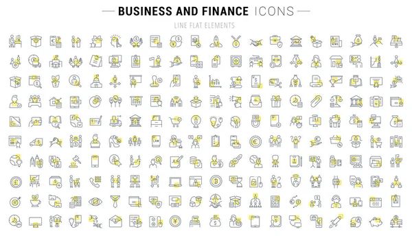 一套矢量线图标和标志与商业和金融的黄色正方形的优秀概念 信息图表徽标和象形图的收集 — 图库矢量图片