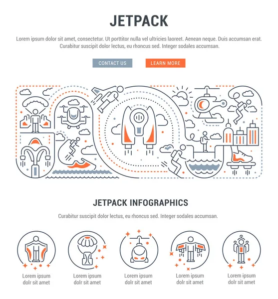 Bannière Linéaire Jetpack Illustration Vectorielle Technologie Des Nouveaux Types Transport — Image vectorielle