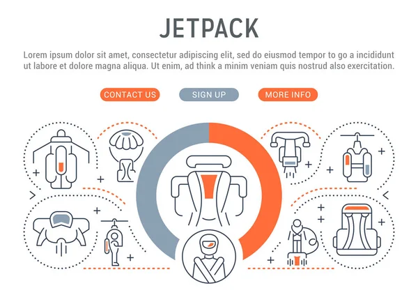 Bannière Linéaire Jetpack Illustration Vectorielle Technologie Des Nouveaux Types Transport — Image vectorielle
