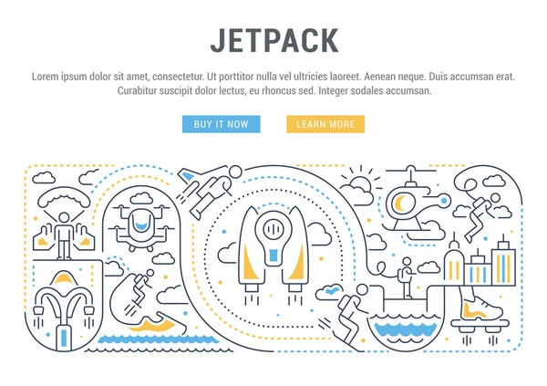 Banner Lineal Jetpack Ilustración Vectorial Tecnología Nuevos Tipos Transporte Aéreo — Vector de stock