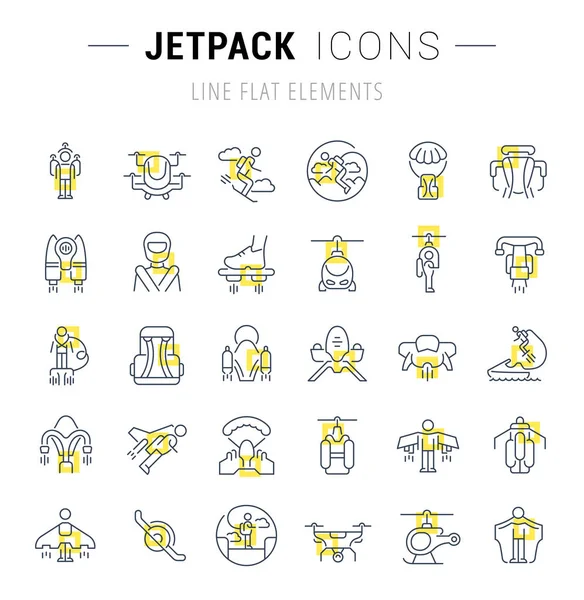 Conjunto Ícones Linha Vetorial Sinais Com Quadrados Amarelos Jetpack Para — Vetor de Stock