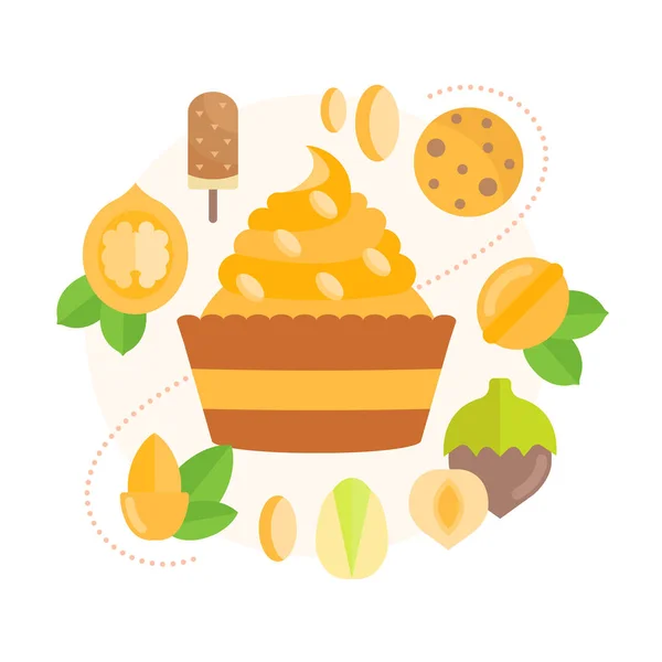 Bannière Vectorielle Colorée Bonbons Noix Bannière Pour Cuisine Menu — Image vectorielle
