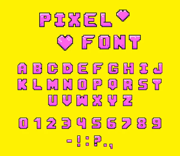 Pixel Lettertype Cijfers Leestekens Lettertype Voor Videospelletjes — Stockvector