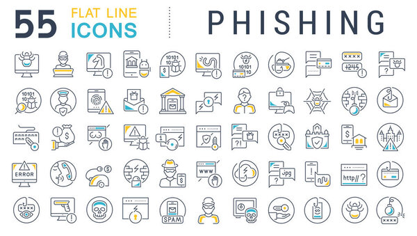 Набор векторных иконок фишинга для современных концепций, веб и приложений
.