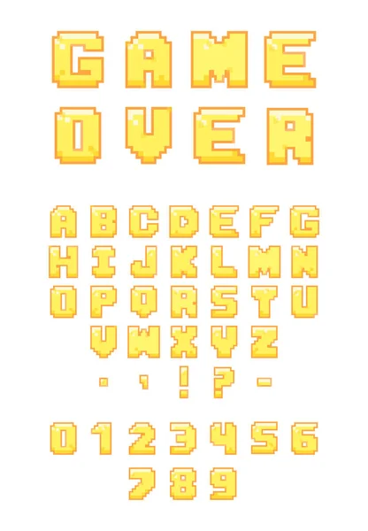 Alfabeto Estilo Arte Pixel Com Inscrição Game Letras Números Marcas —  Vetores de Stock