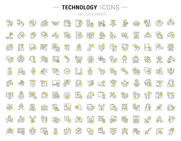 優秀な概念のための技術の黄色の正方形のベクター線のアイコンと記号のセットです インフォ グラフィック ロゴとピクトグラム集 — ストックベクタ