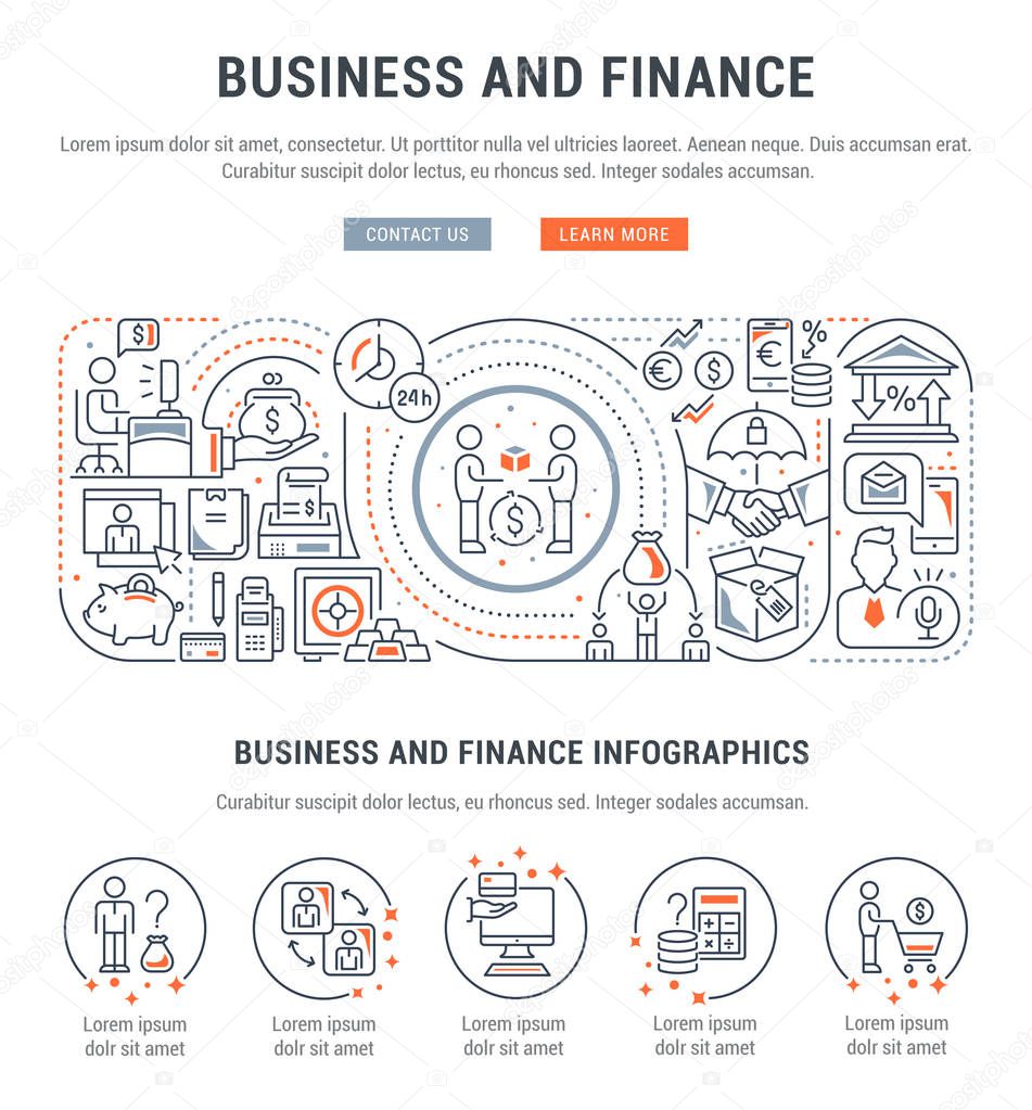 Line banner of business and finance. Vector illustration of economic process.