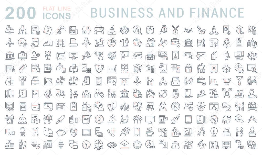 Set of vector line icons of business and finance for modern concepts, web and apps.