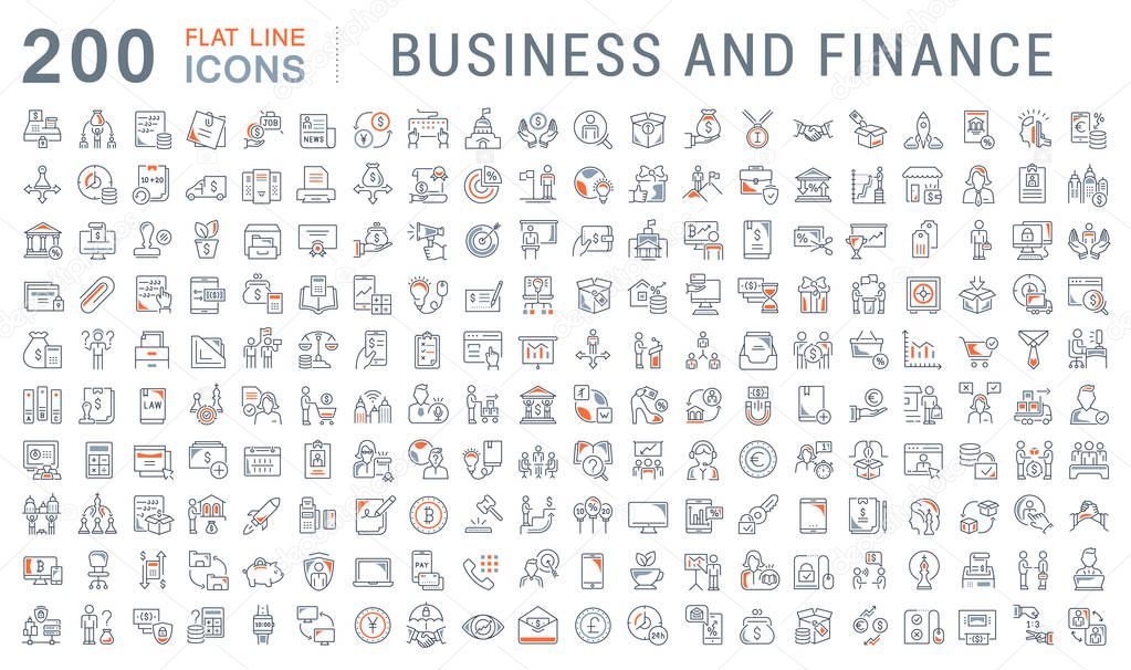 Set of vector line icons of business and finance for modern concepts, web and apps.