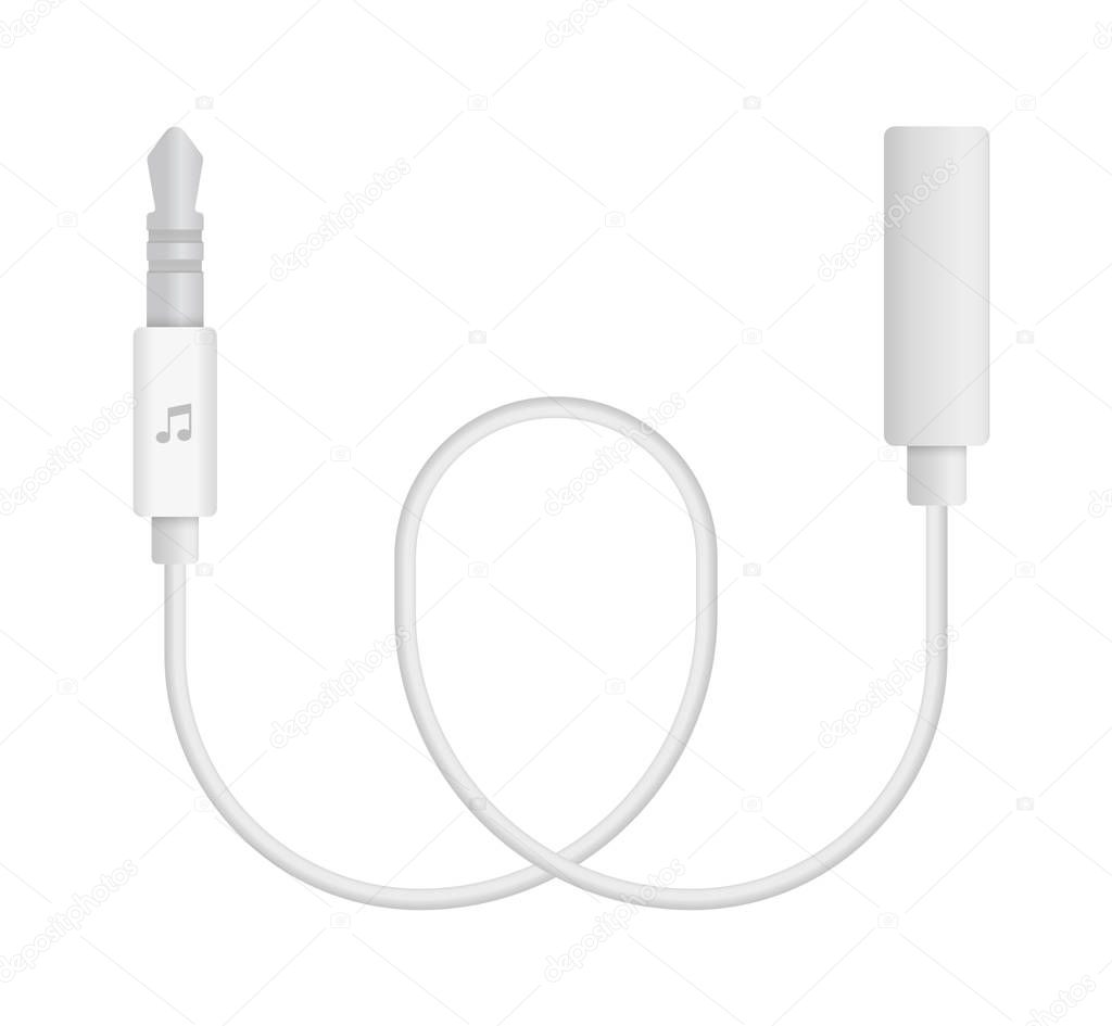 The realistic vector illustration of 3,5 Jack cable. Connector or plug for connecting and charging phones, mobile devices, computers, tv, tablets, and game consoles.