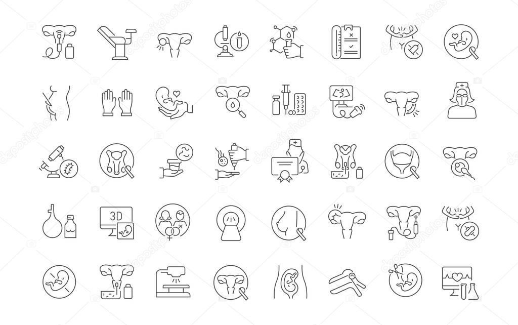 Set of vector line icons of gynecology for modern concepts, web and apps.