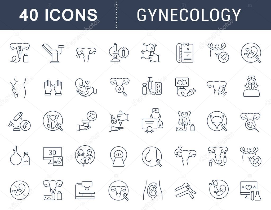 Set of vector line icons of gynecology for modern concepts, web and apps.