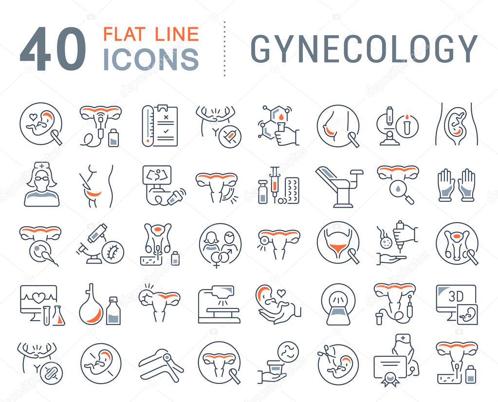 Set of vector line icons of gynecology for modern concepts, web and apps.
