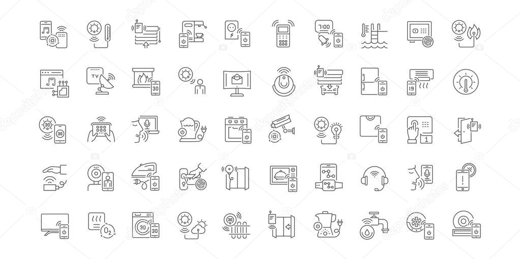 Set of vector line icons of intelligent building for modern concepts, web and apps.