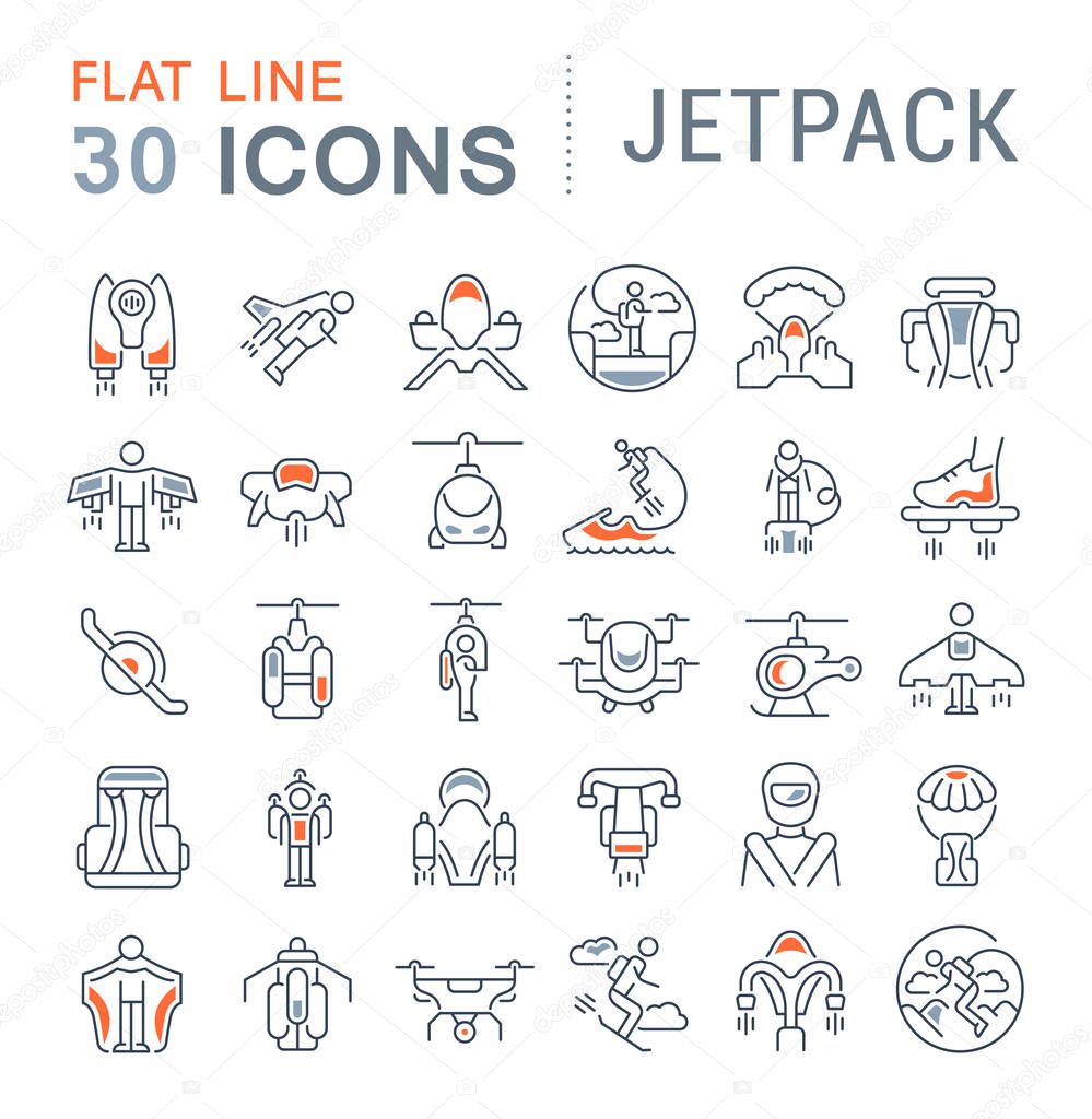 Set of vector line icons of jetpack for modern concepts, web and apps.