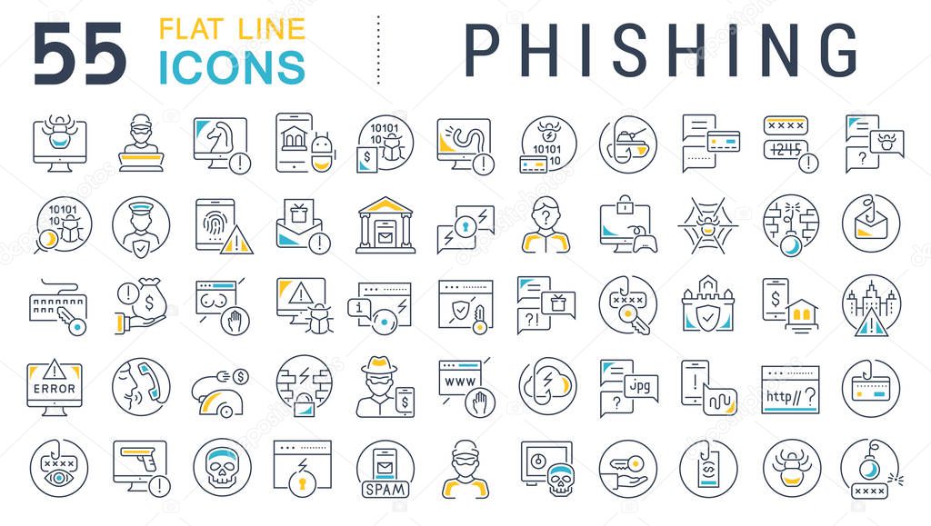 Set of vector line icons of phishing for modern concepts, web and apps.