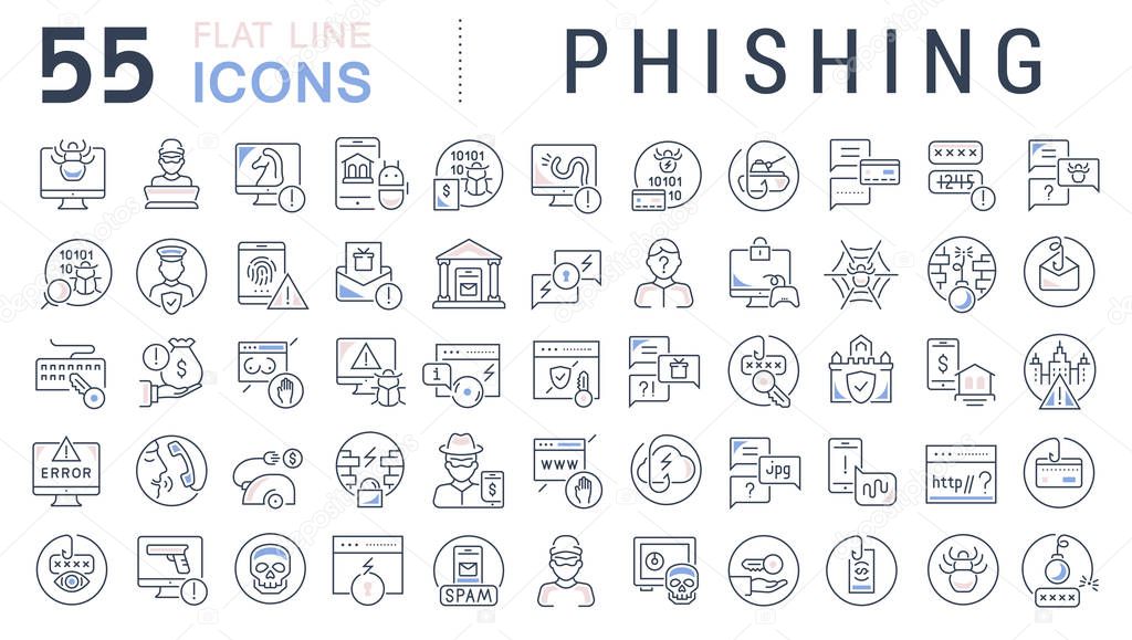 Set of vector line icons of phishing for modern concepts, web and apps.