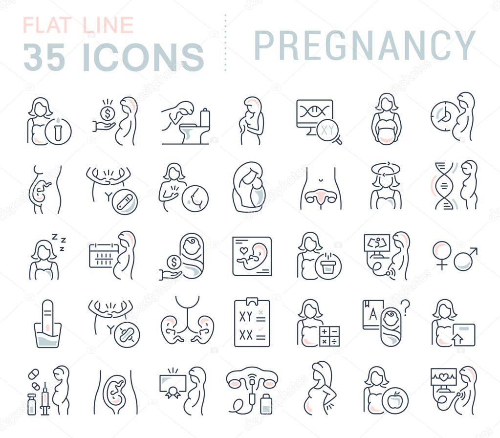 Set of vector line icons of pregnancy for modern concepts, web and apps.
