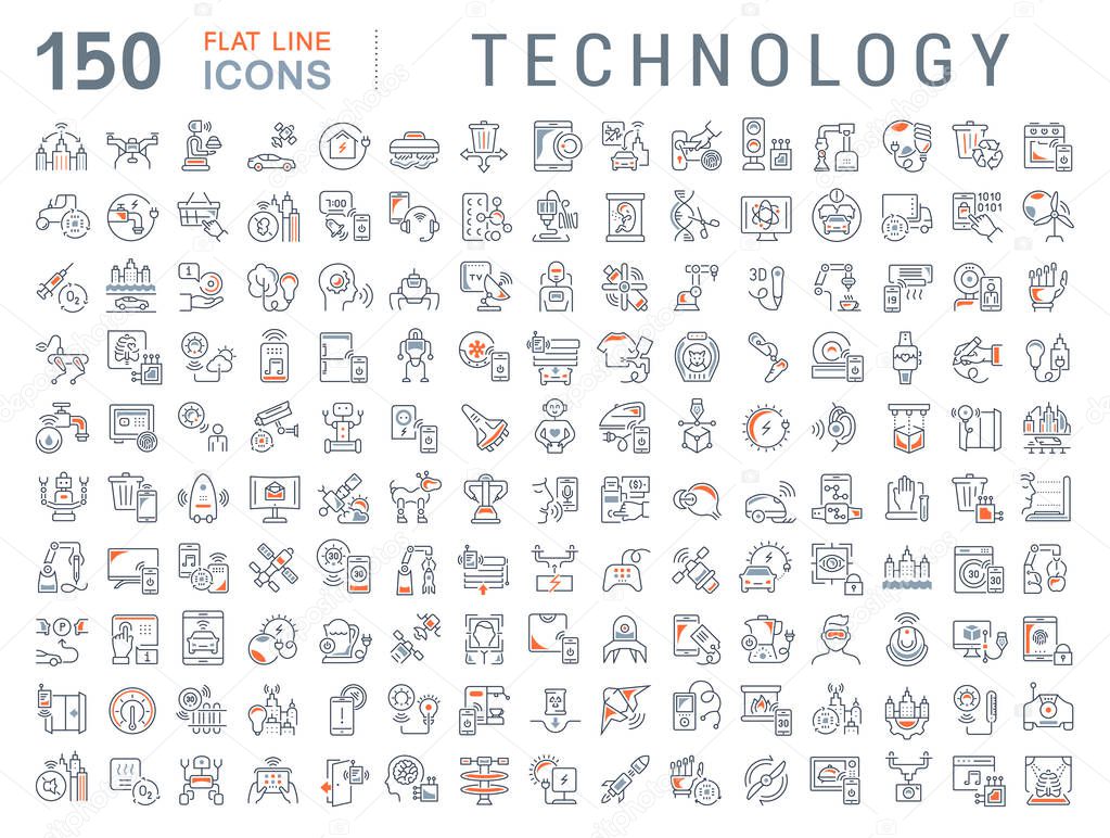 Set of vector line icons of technology for modern concepts, web and apps. 
