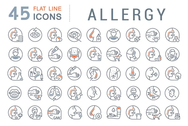 Uppsättning Vektorlinjerikoner För Allergi För Moderna Koncept Webb Och Appar — Stock vektor