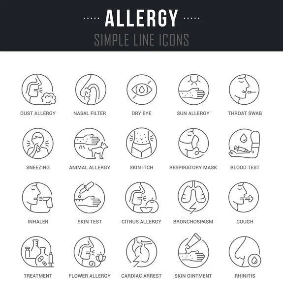 Set Van Lineaire Pictogrammen Van Allergie Met Namen — Stockvector