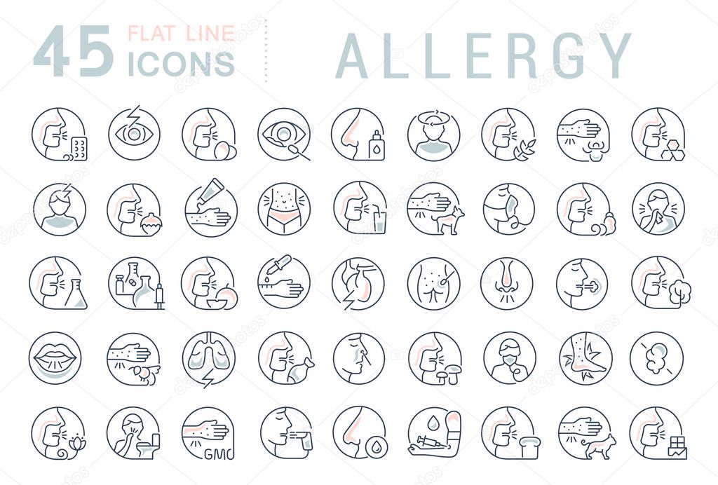 Set of vector line icons of allergy for modern concepts, web and apps.