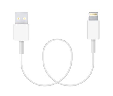 Yıldırım Usb kablosu için gerçekçi vektör Illustration. Bağlayıcı veya bağlanması ve şarj telefonları, mobil cihazlar, bilgisayar, tv, tablet ve oyun konsolları için fiş.