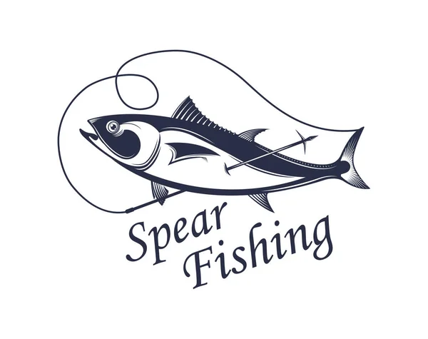 Ilustração Vetorial Rótulo Sinal Pesca Lança Emblema Salmão Símbolo Estilo — Vetor de Stock