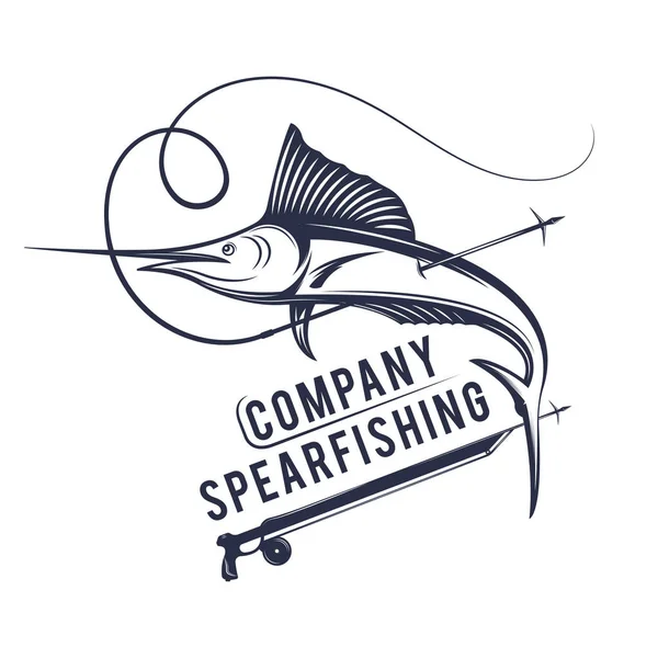 Ilustração Vetorial Rótulo Sinal Empresa Pesca Lança Distintivo Espadarte Símbolo — Vetor de Stock