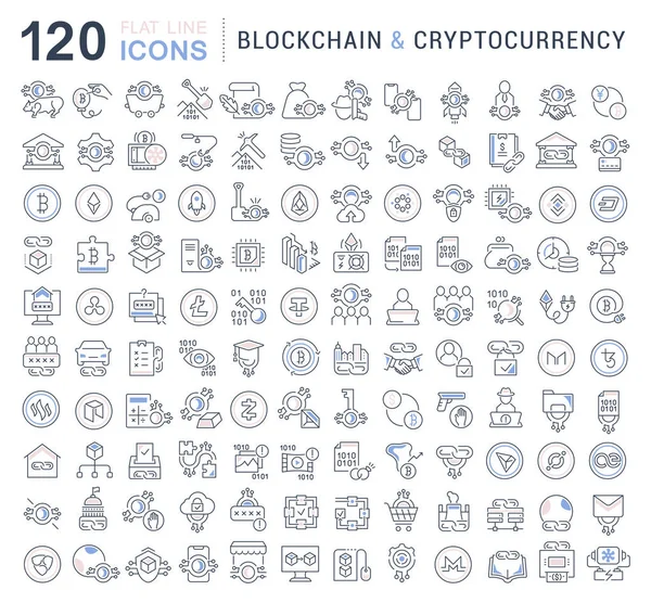 Set Vector Line Icons Blockchain Cryptocurrency Modern Concepts Web Apps — Stock Vector